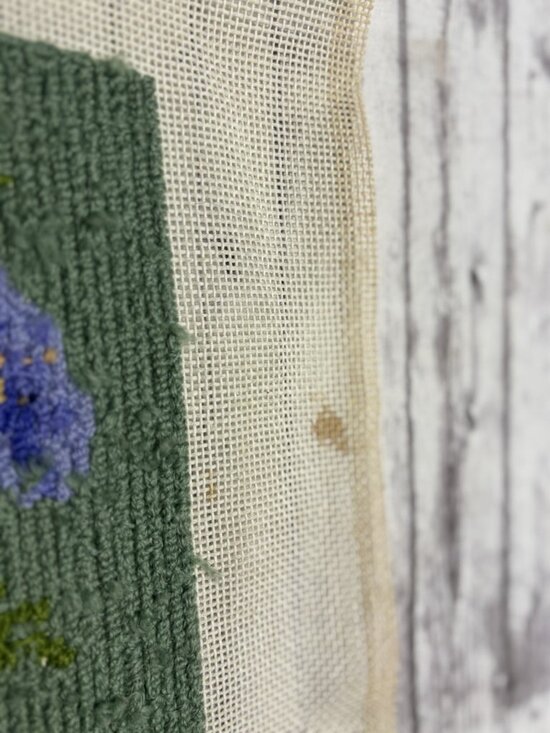 Original Vintage Hand Embroidery Yarn Needlepoint Pansies  Original Vintage Hand Embroidery Yarn Needlepoint Pansies Floral 14x17\